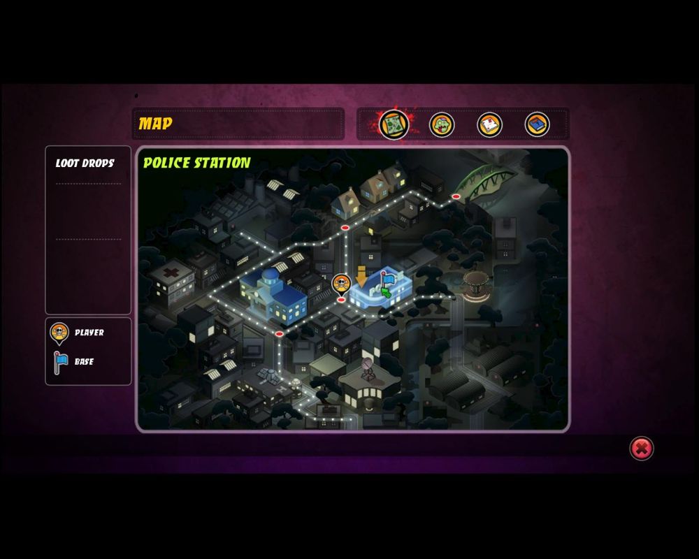 All Zombies Must Die! (Windows) screenshot: The map of the surrounding areas. Unfortunately no local map is available.