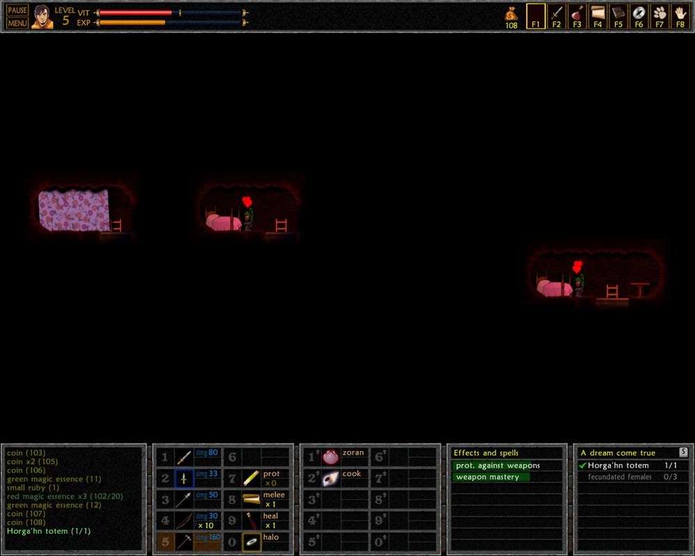 UnEpic (Windows) screenshot: Mentioned quest apparently consists of copulating with three happy goblins. Oh, my.