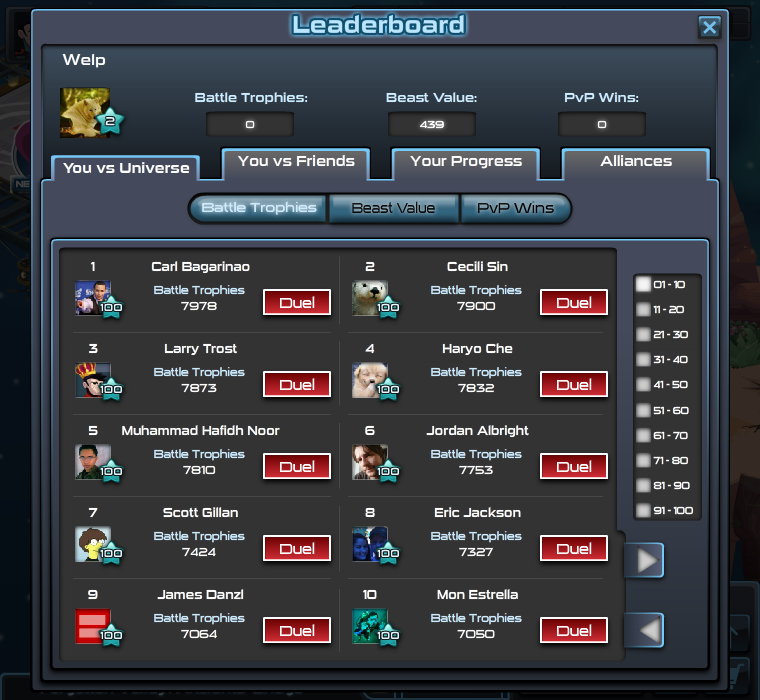 Outernauts (Browser) screenshot: Global leaderboard