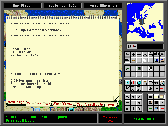 High Command: Europe 1939-'45 (DOS) screenshot: Check Your Notebook