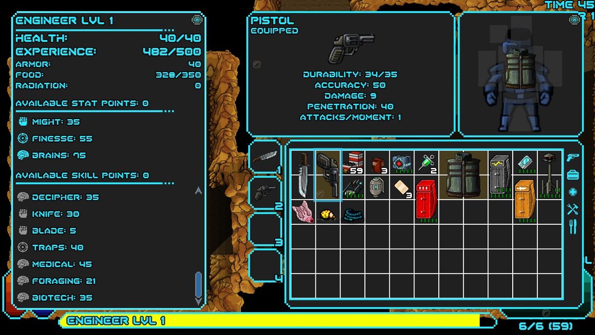 Sword of the Stars: The Pit (Windows) screenshot: Inventory and Character screen