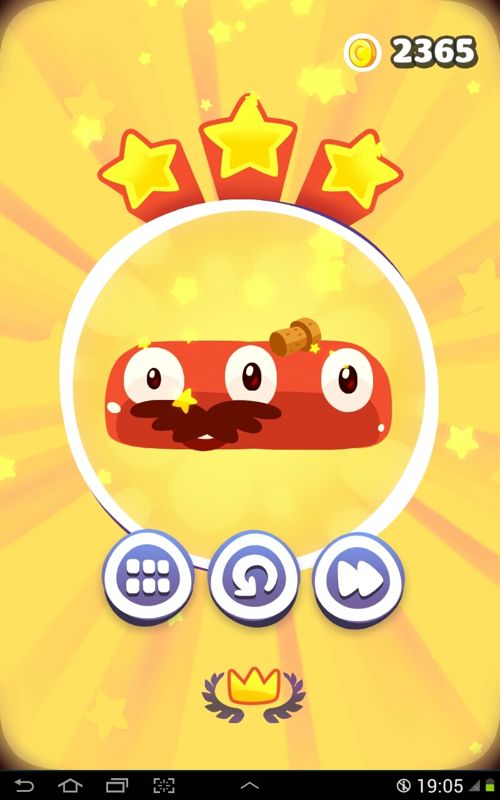 Pudding Monsters (Android) screenshot: Crowned a level (that means won it with all conditions)