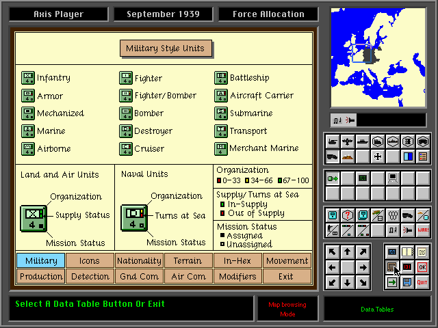 High Command: Europe 1939-'45 (DOS) screenshot: Check Unit Data