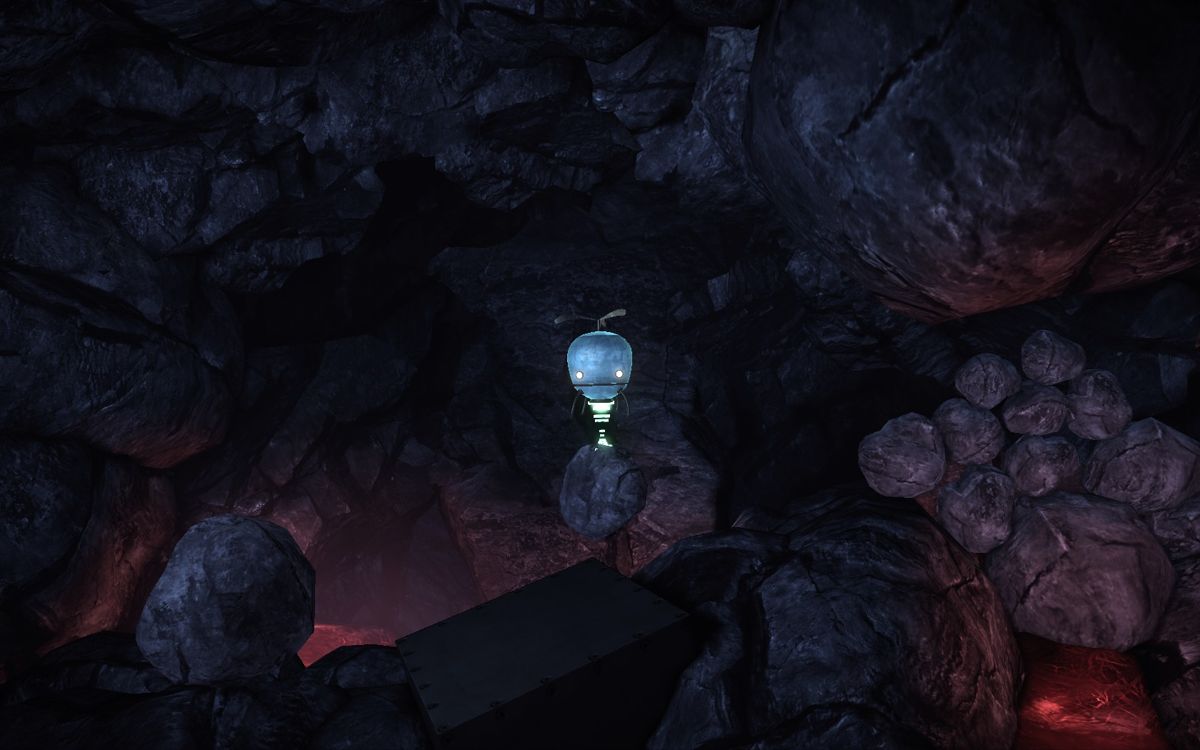 Unmechanical (Windows) screenshot: Using the tractor beam to pick up a rock
