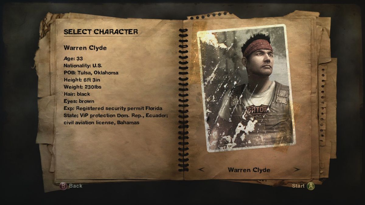 Far Cry 2 (Xbox 360) screenshot: Character selection.