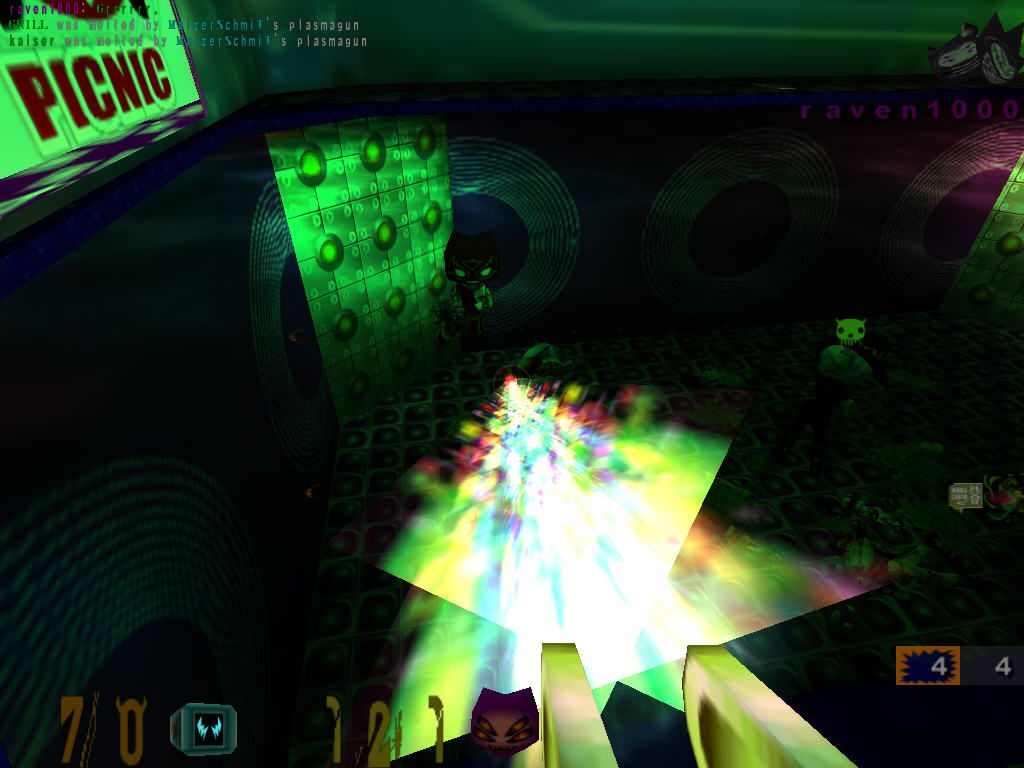 ACid ARena (Windows) screenshot: Lighting gun and shooting swimming enemies.
