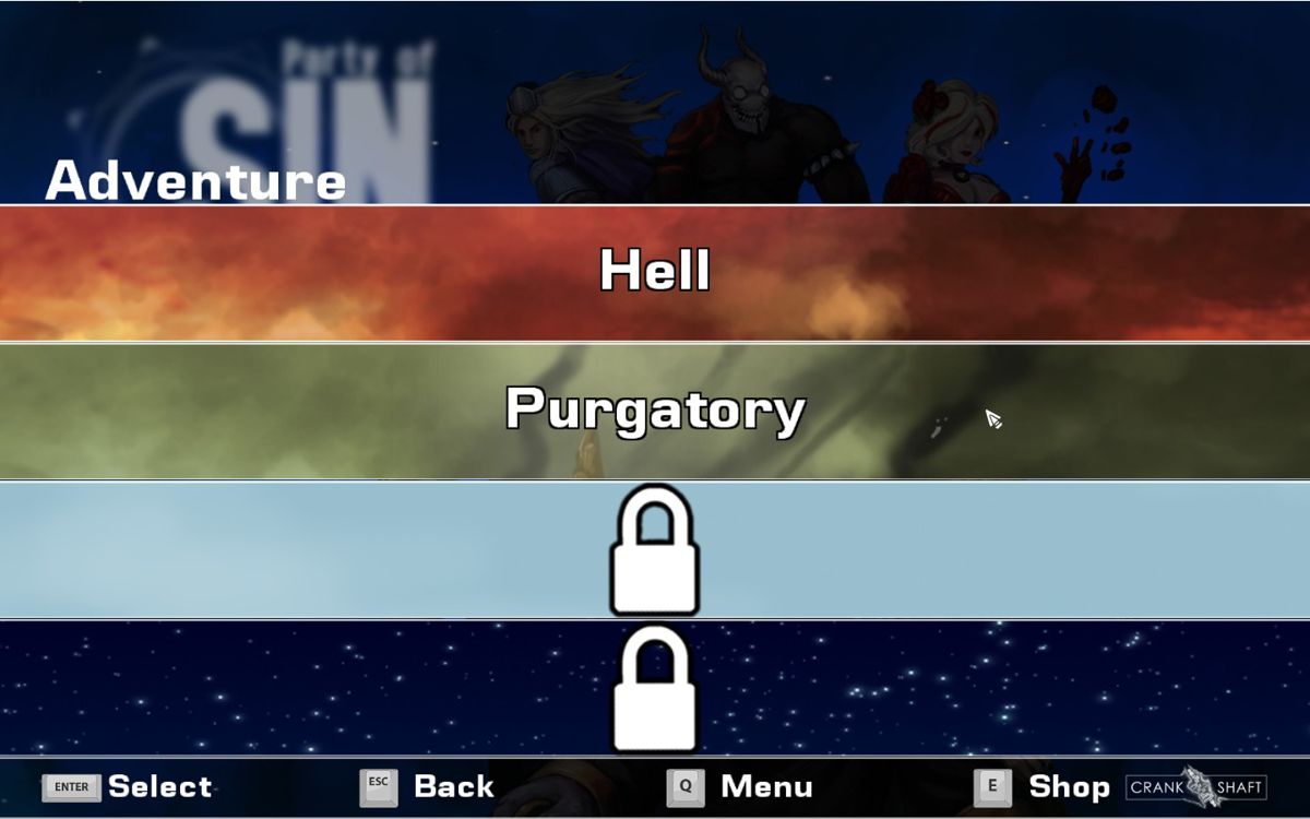 Party of Sin (Windows) screenshot: Four worlds divided into many levels.