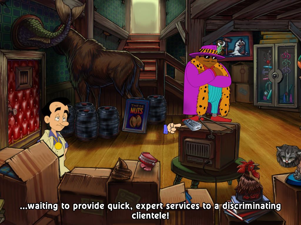 Leisure Suit Larry: Reloaded (Windows) screenshot: The pimp's room has some new objects now... and the puzzles are a bit different