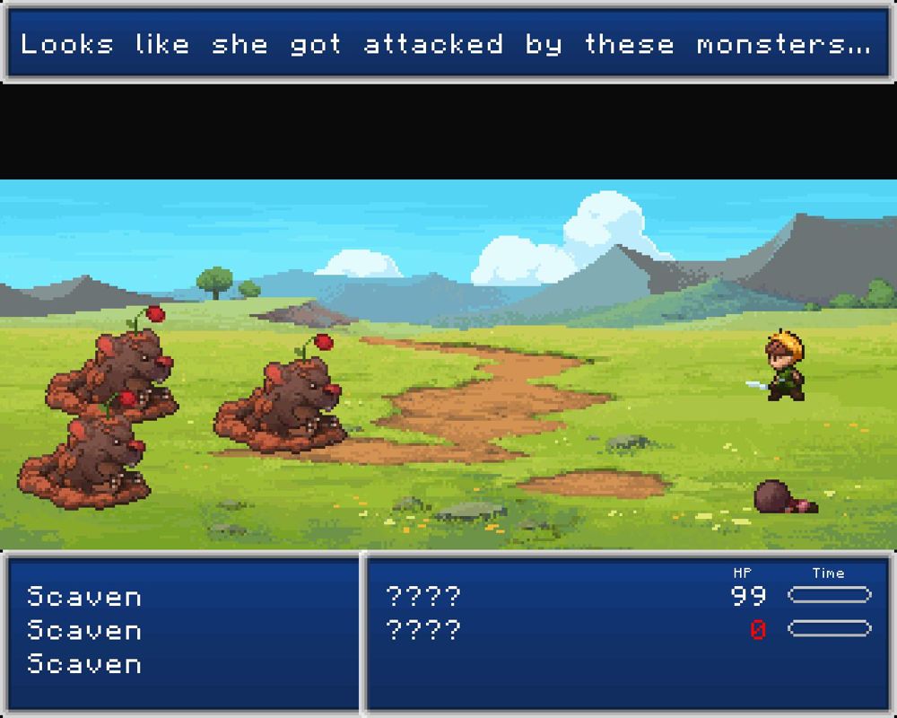 Evoland (Windows) screenshot: Saving someone from monsters. Looks like she's going to be a new party member.