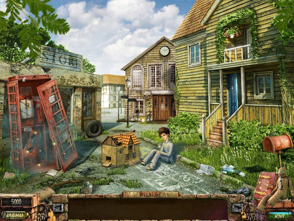 Stray Souls: Dollhouse Story (iPad) screenshot: Sam's childhood town present day