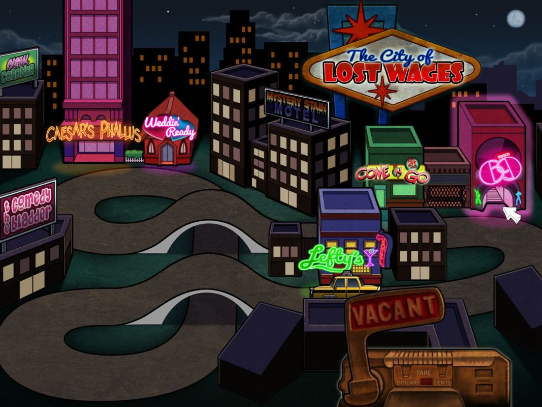 Leisure Suit Larry: Reloaded (Windows) screenshot: Now you click on locations on this map to tell the cabbie where to go...
