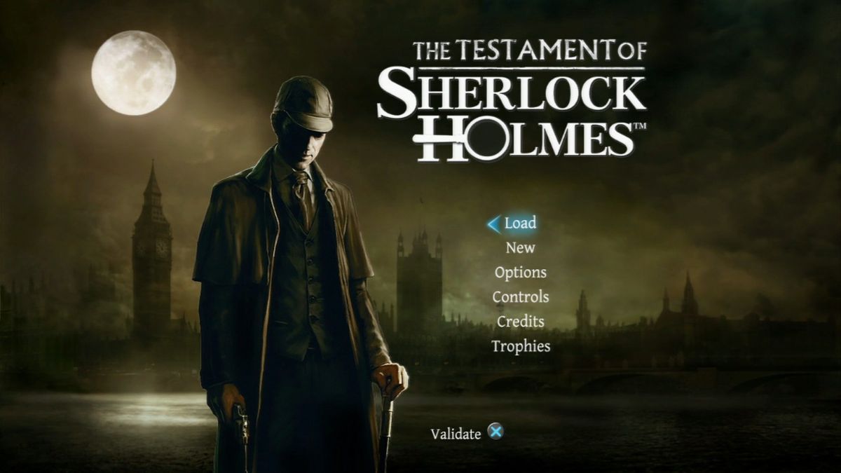 The Testament of Sherlock Holmes (PlayStation 3) screenshot: Main menu.