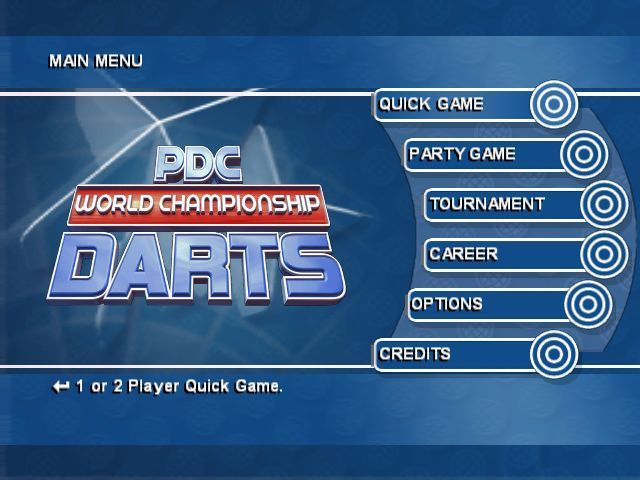 PDC World Championship Darts (Windows) screenshot: The main menu. There are lots of different options to choose from