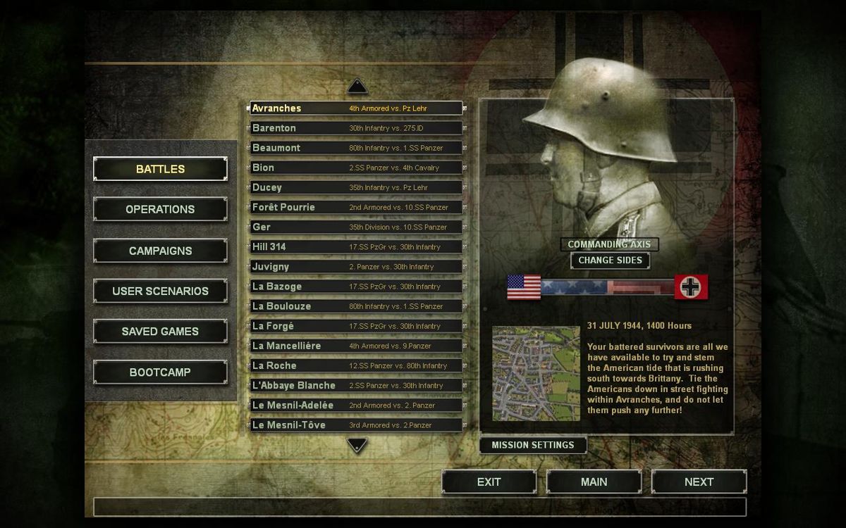 Close Combat: Panthers in the Fog (Windows) screenshot: Choose a Battle