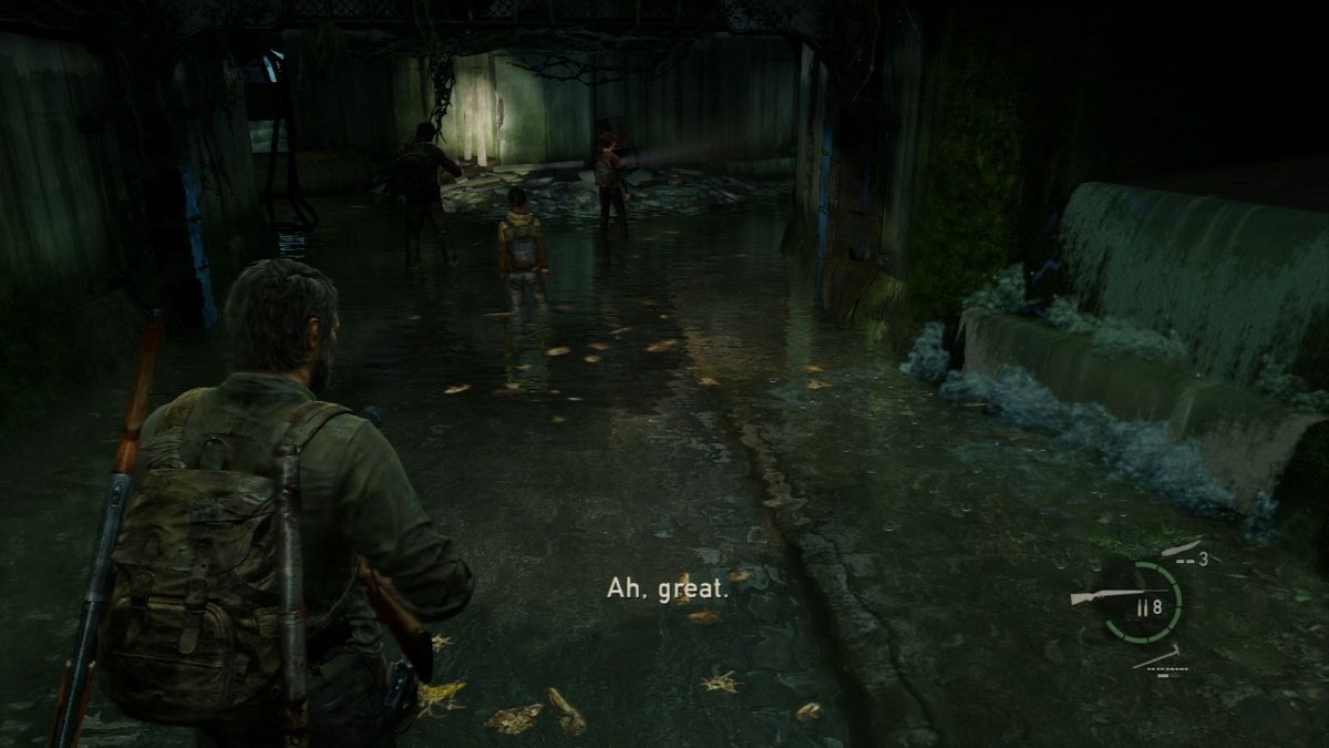 The Last of Us (PlayStation 3) screenshot: Exploring the sewers.