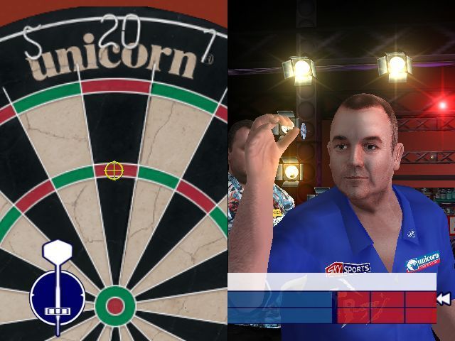 PDC World Championship Darts (Windows) screenshot: The start of the game. There are two modes of play. This is the amateur mode. The difference between this and the professional ode is the power meter in the lower left.