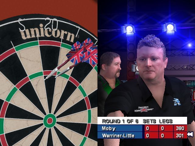 PDC World Championship Darts (Windows) screenshot: Play in career mode is the same as it is in Quick Match mode. This is a professional match so thee's no power meter in the lower left corner.
