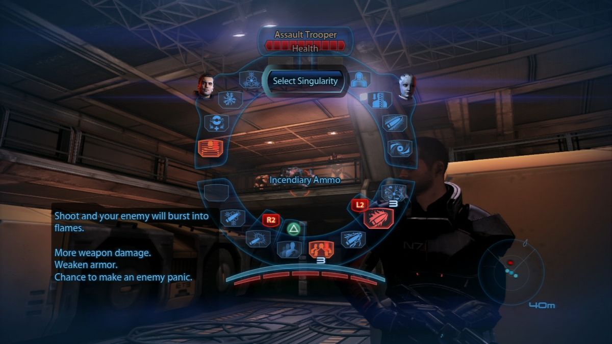 Mass Effect 3 (PlayStation 3) screenshot: You can target the enemy and give commands to your teammates as to how to engage him in combat.