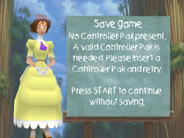 Disney's Tarzan (Nintendo 64) screenshot: Save is impossible.