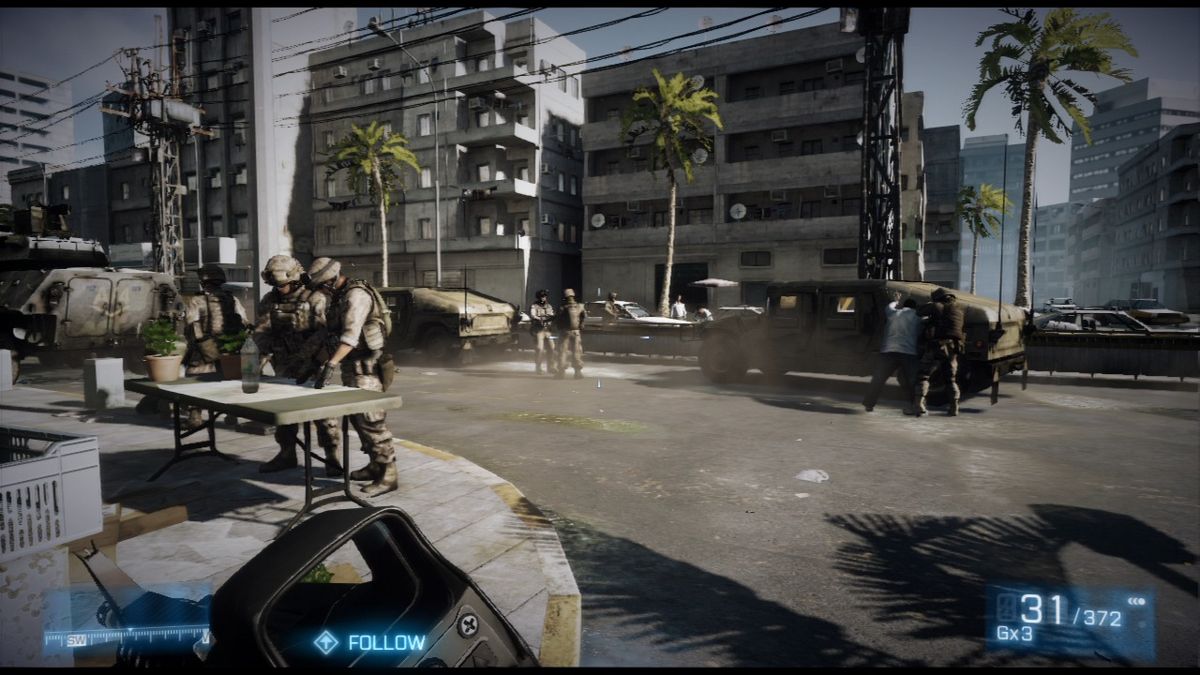 Battlefield 3 (PlayStation 3) screenshot: The marines seem to be covering this area.