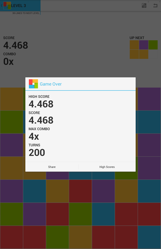 7x7 (Android) screenshot: Game result