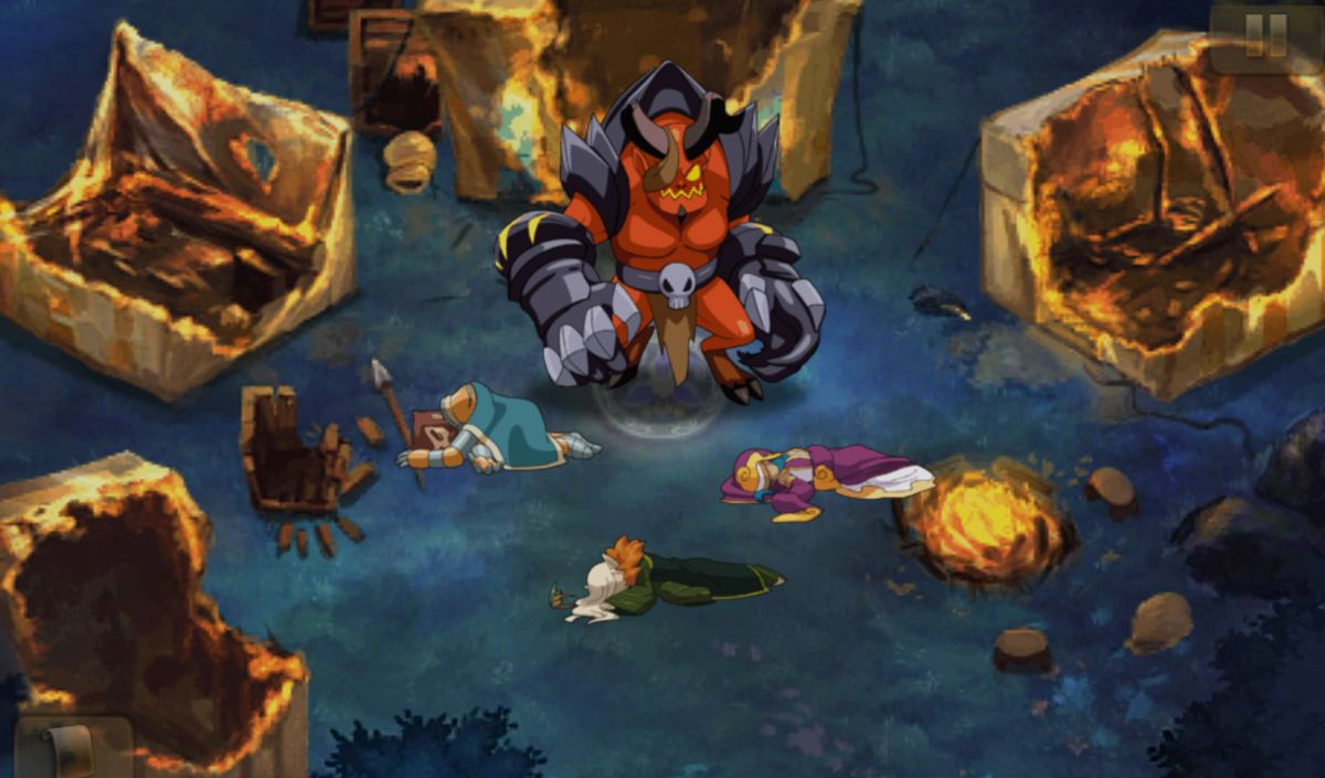 Might & Magic: Clash of Heroes (Android) screenshot: The demons attack the village.