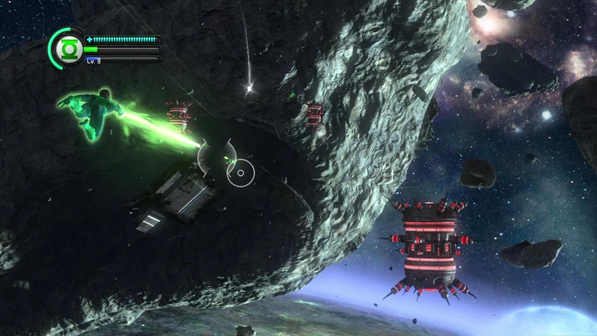 Green Lantern: Rise of the Manhunters (Xbox 360) screenshot: Flying sequence