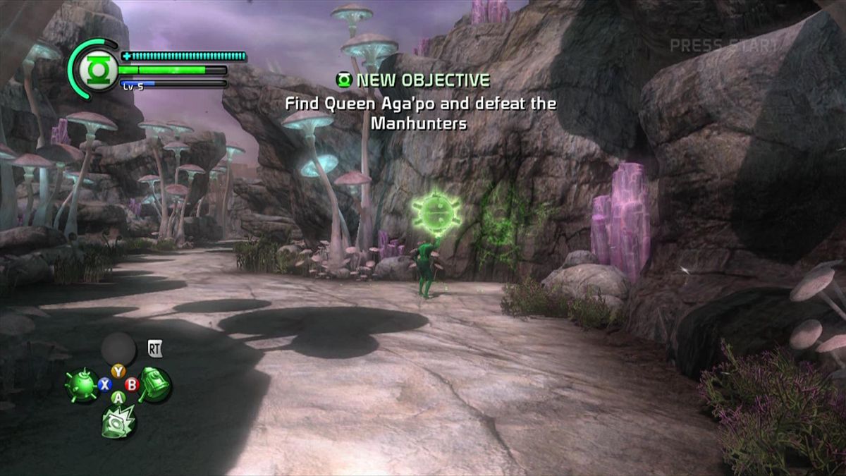 Green Lantern: Rise of the Manhunters (Xbox 360) screenshot: Use the Hover Mine to open walls