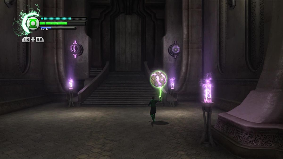 Green Lantern: Rise of the Manhunters (Xbox 360) screenshot: Grab a energy ball to open doors