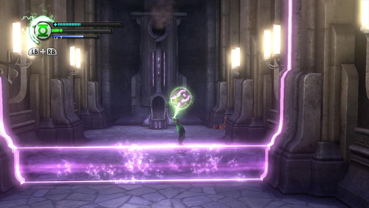 Green Lantern: Rise of the Manhunters (Xbox 360) screenshot: Jump over these to avoid damage