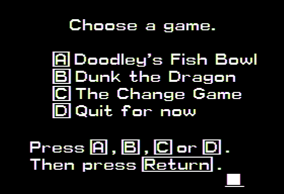 Money and Time Adventures of the Lollipop Dragon (Apple II) screenshot: Choosing a Challenge