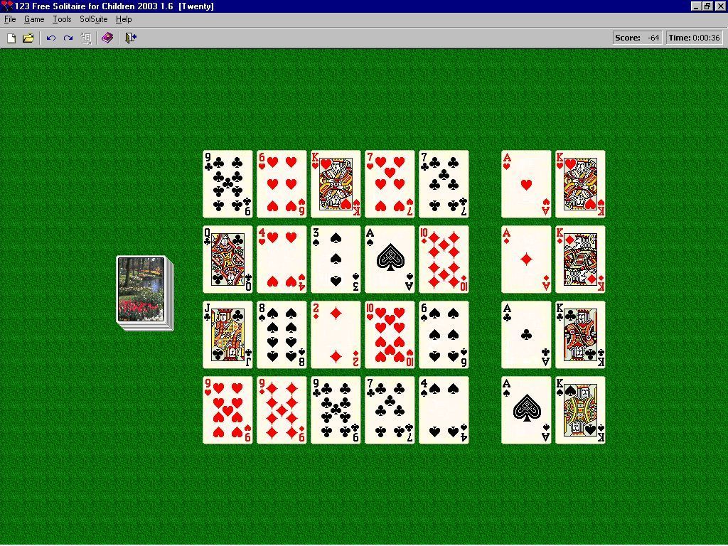 123 Free Solitaire For Children (Windows) screenshot: The start of a game of Twenty