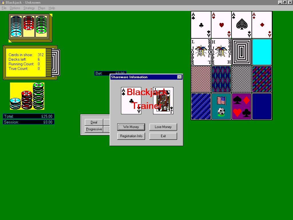 Blackjack Trainer (Windows) screenshot: The game looks like this when it loads