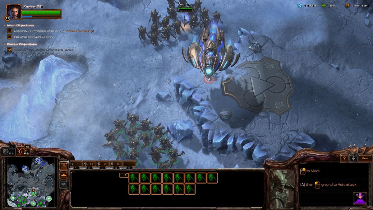 StarCraft II: Heart of the Swarm (Windows) screenshot: Keeping the Protoss shuttles from contacting their Golden Armada.