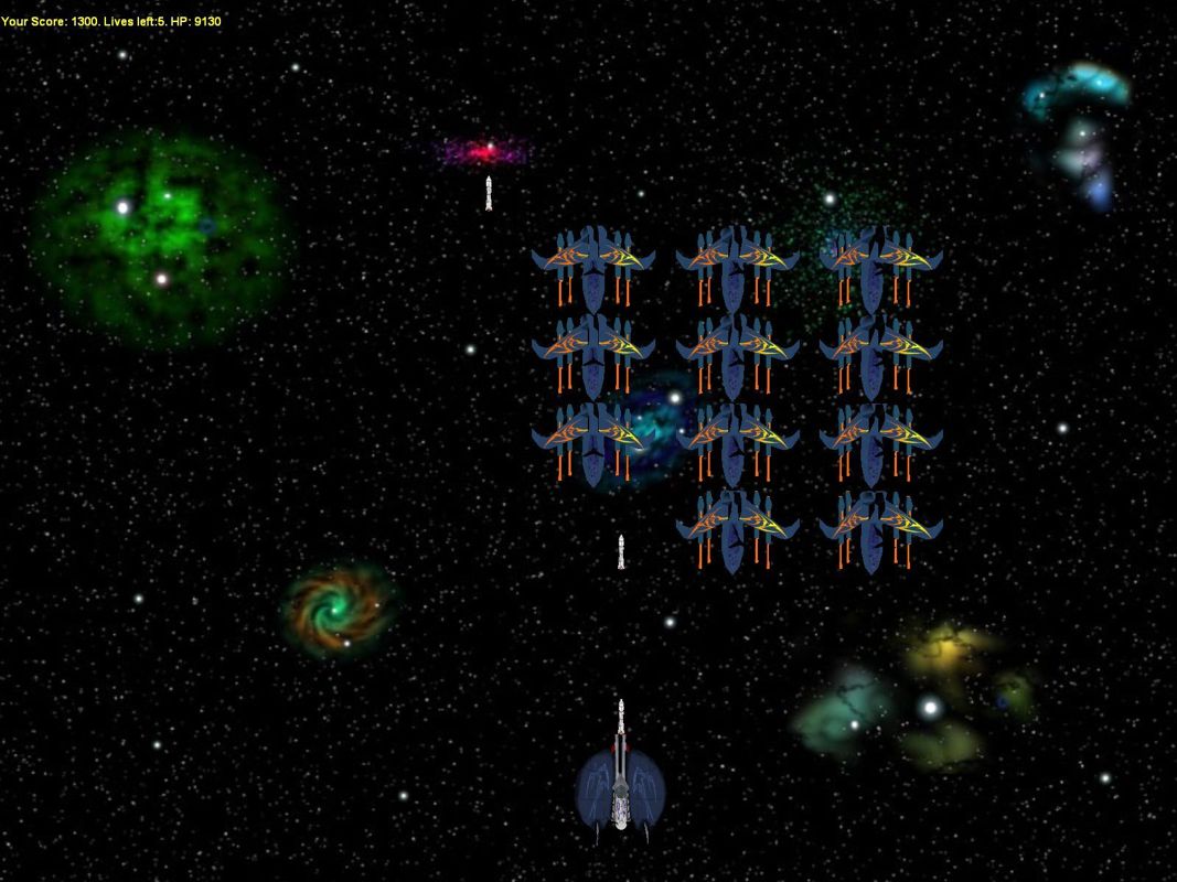 1000 Games: Volume 3 (Windows) screenshot: Arcade and Action Championship. Playing 'Up-Flight Space Shooters Game 1'. It's like a slow version of Space Invaders