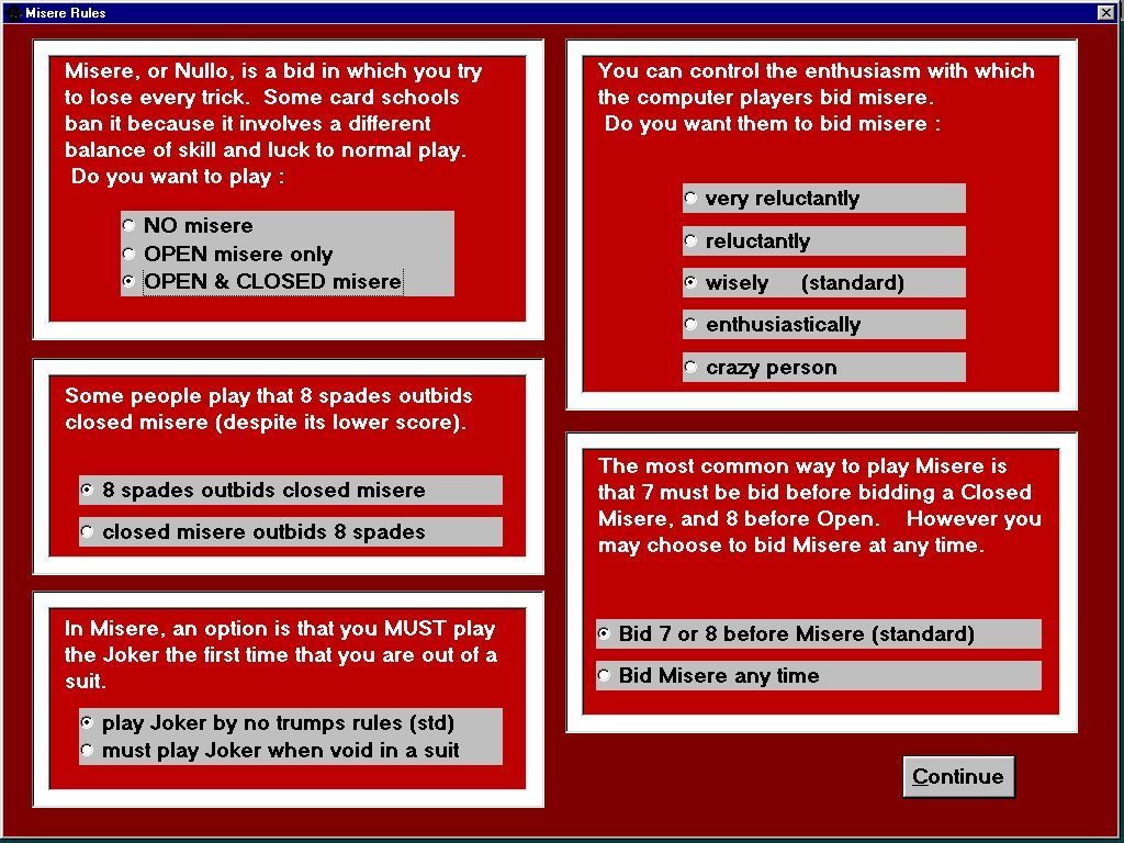 500 for Windows (Windows) screenshot: Misere playing rules options