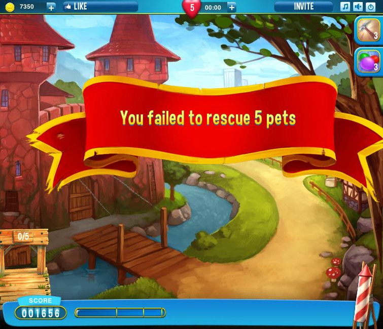 Pet Rescue Saga (Browser) screenshot: I failed to save 5 pets.