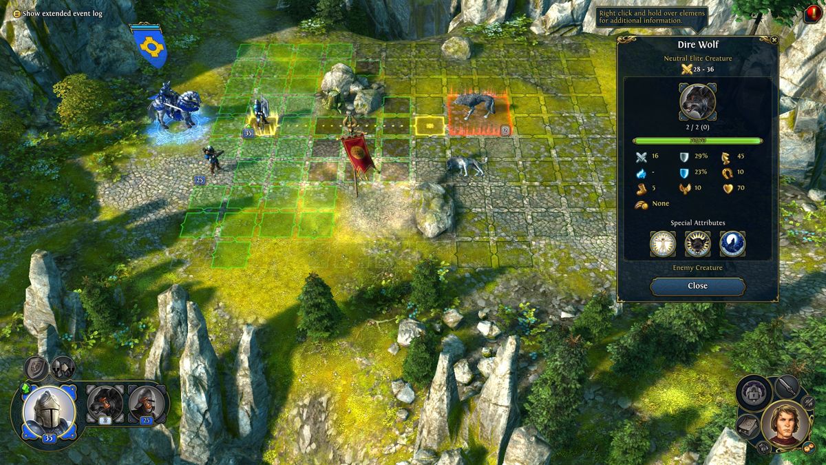 Might & Magic: Heroes VI (Windows) screenshot: You can check enemy creature info during the combat.