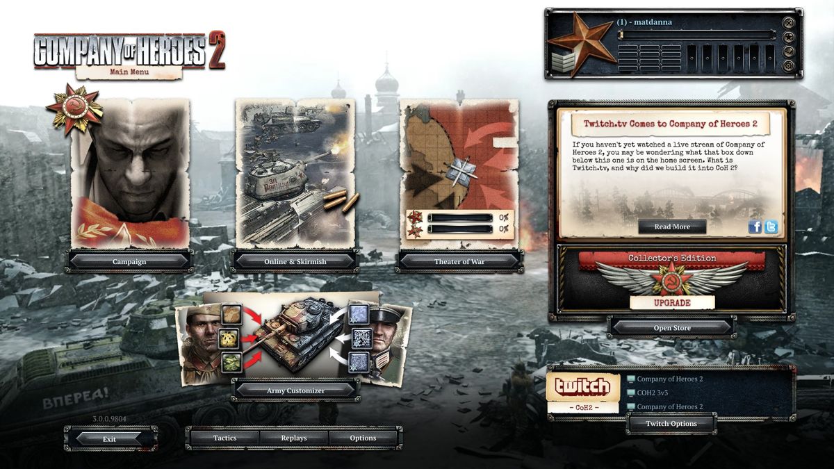 Company of Heroes 2 (Windows) screenshot: Main menu.