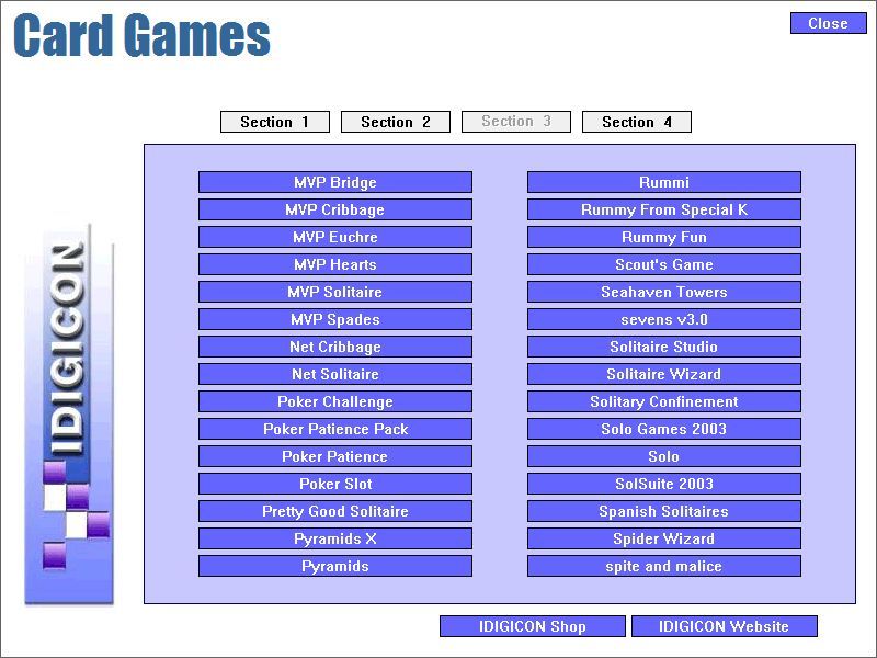 Family Card Games (Windows) screenshot: The card games are accessed via a menu system. This is the third screen
