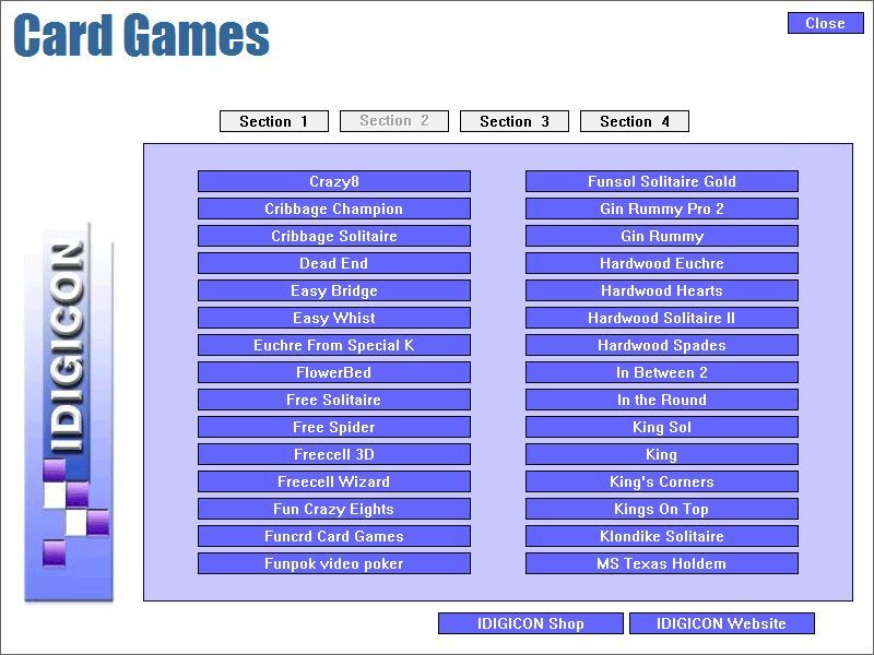 Family Card Games (Windows) screenshot: The card games are accessed via a menu system. This is the second screen