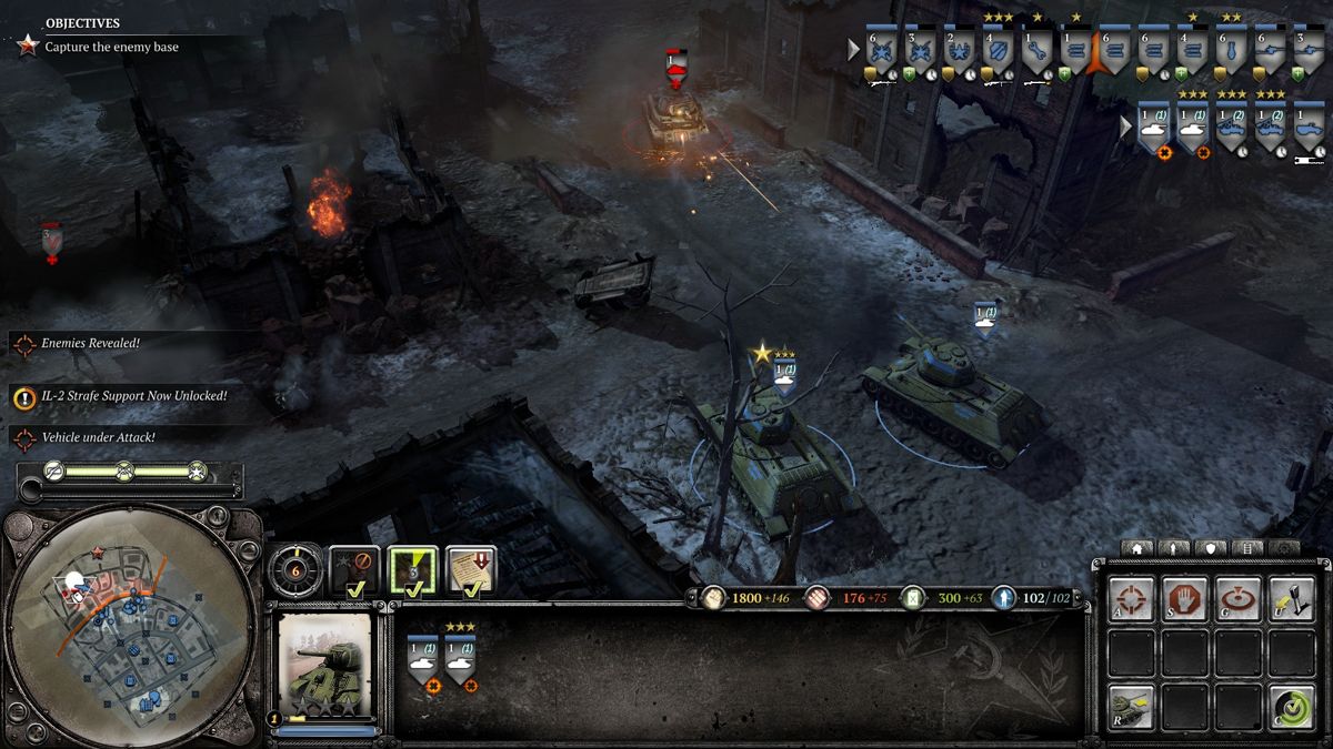 Company of Heroes 2 (Windows) screenshot: Two Soviet heavy tanks can dispose of a Panzer with an ease.