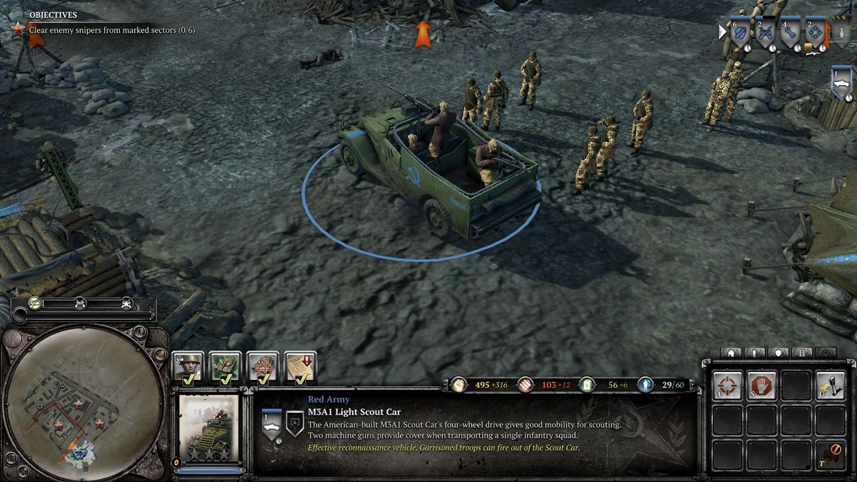 Company of Heroes 2 (Windows) screenshot: You can zoom in on the battlefield enough to see the full facial feature of each soldier.