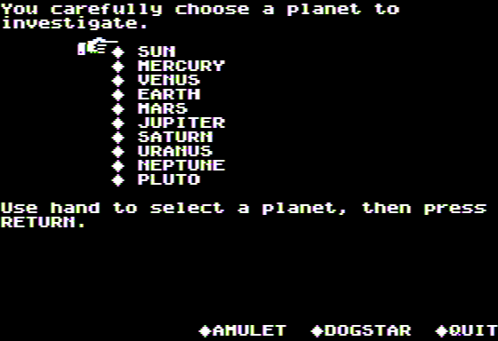 Microzine #25 (Apple II) screenshot: Cosmic Heroes - Travelling to a Planet