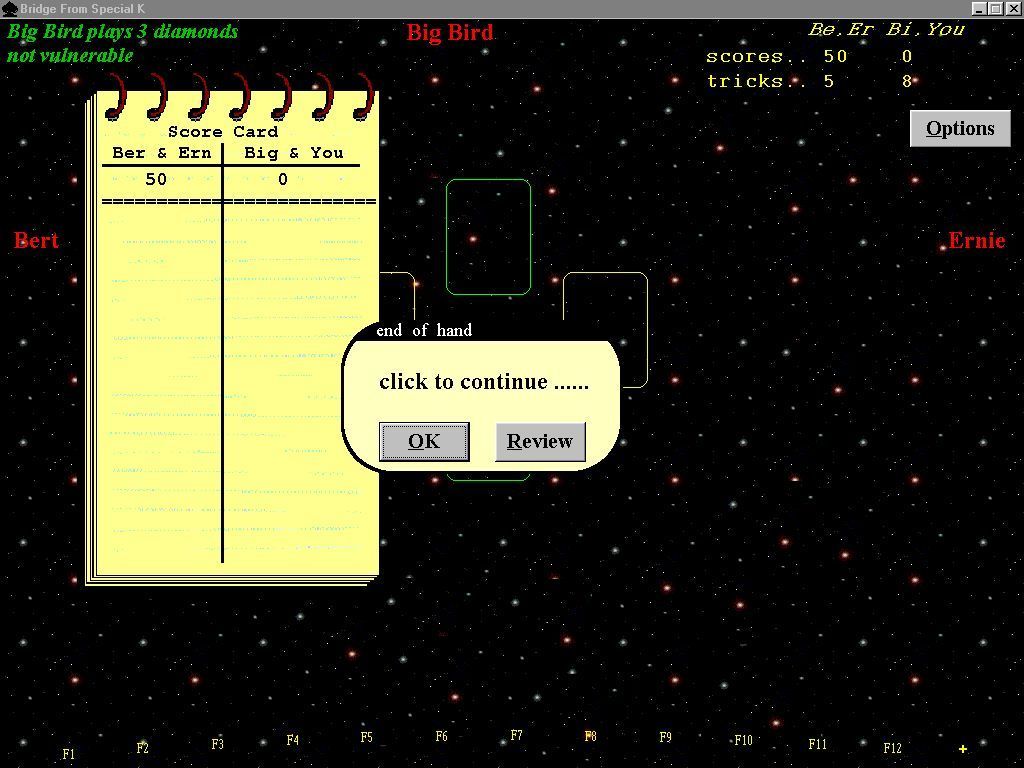 Bridge From Special K (Windows) screenshot: The game's score sheet after one hand