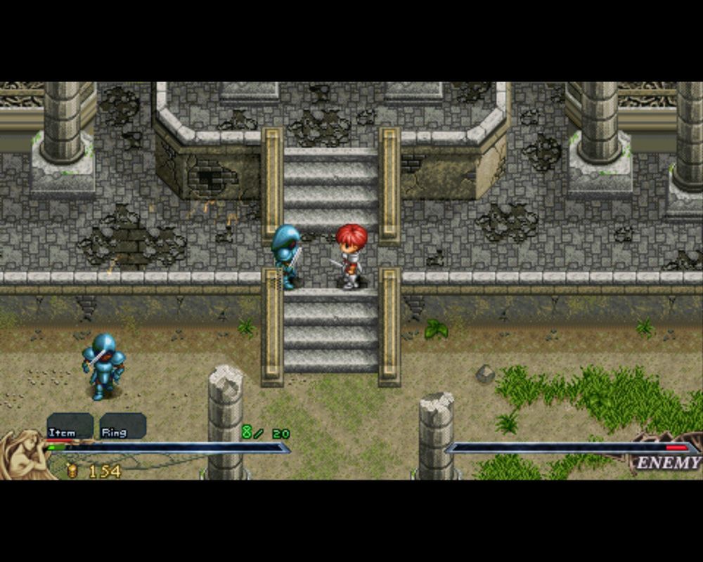 Ys I & II Chronicles (Windows) screenshot: Ys: shrine entrance, fearsome enemies