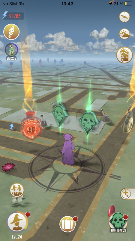 Harry Potter: Wizards Unite (iPhone) screenshot: Two adversaries have appeared on the map.