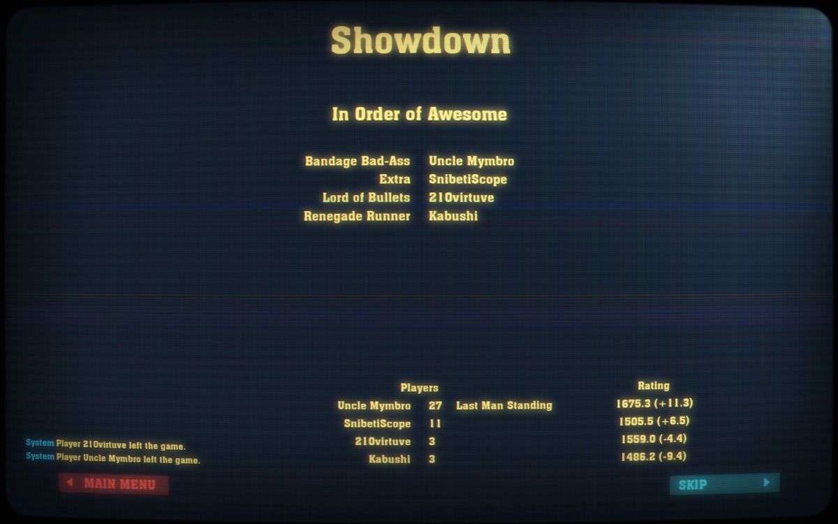 The Showdown Effect (Windows) screenshot: Results