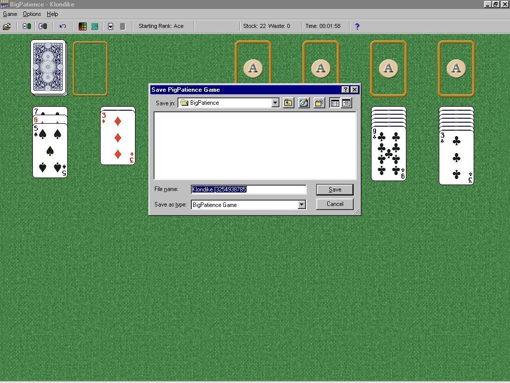 Big Patience (Windows) screenshot: The save game feature means that the player can have multiple saved games if they wish