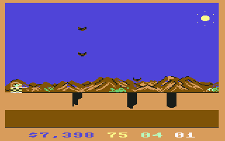 Chopper Hunt (Commodore 64) screenshot: I landed at my base and the level ends. You can tell because the border changed color.